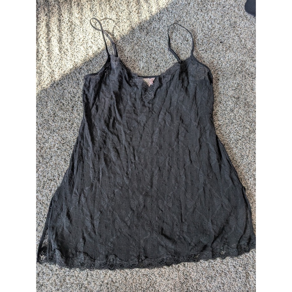 Victoria's Secret Black Butterfly Lace Sheer Camisole Slip Top Large Adjustable